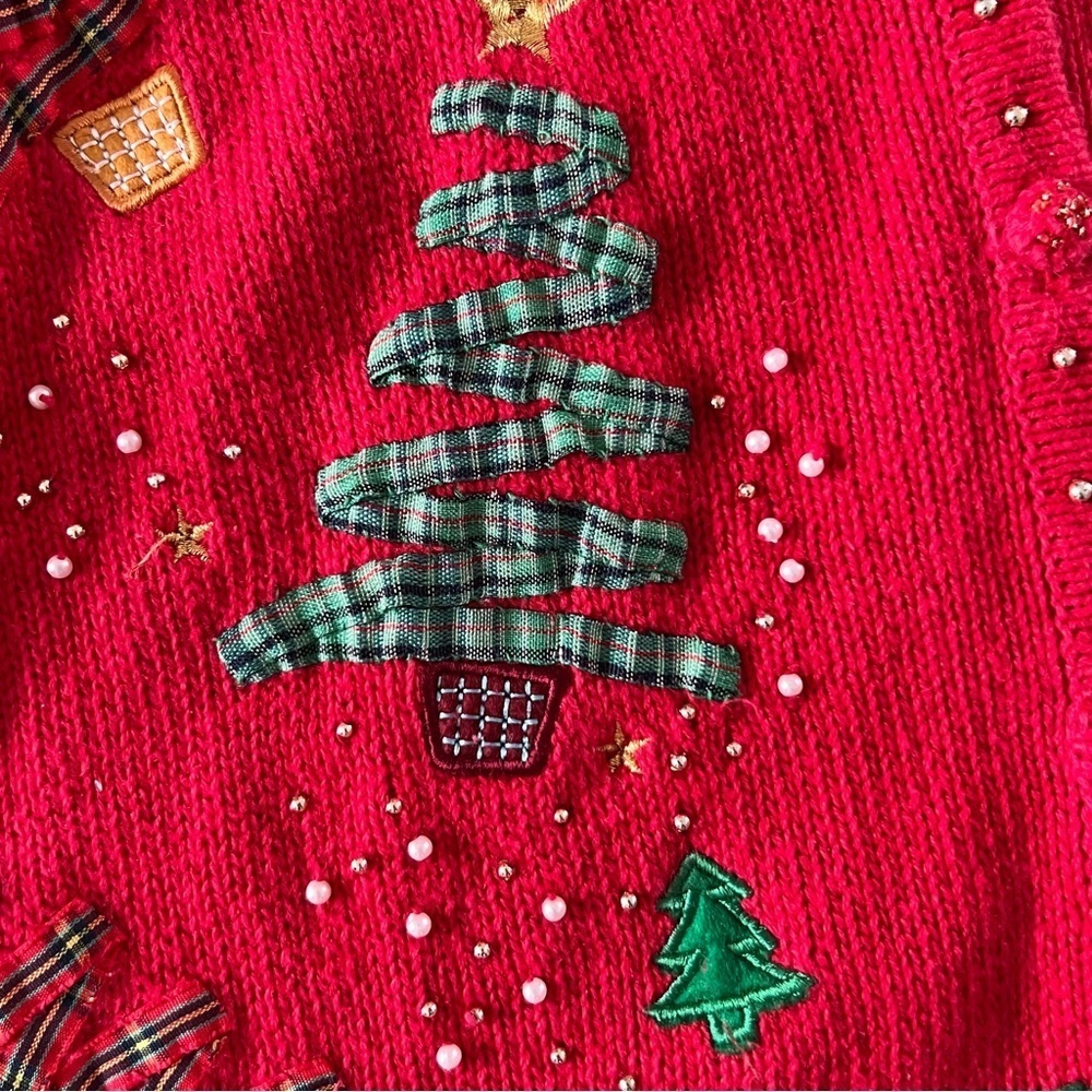 Vintage Studio Chrosmas Cardigan Sweater Womens Red Beaded Size Medium - Picture 10 of 10